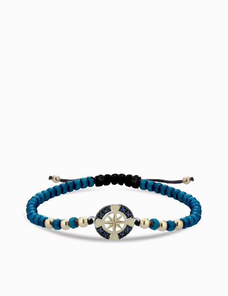 bracciale rosa dei venti in oro giallo con ematite blu e zaffiri