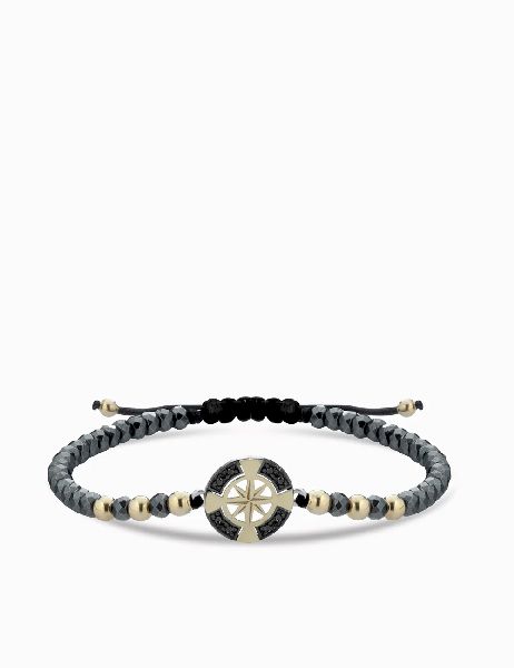 bracciale rosa dei venti in oro giallo con ematite e diamanti neri