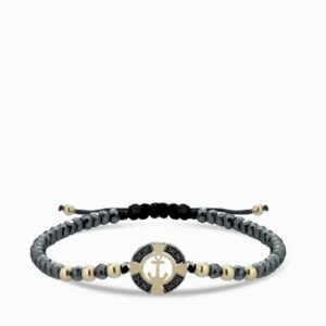 bracciale ancora in oro giallo con ematite e diamanti neri