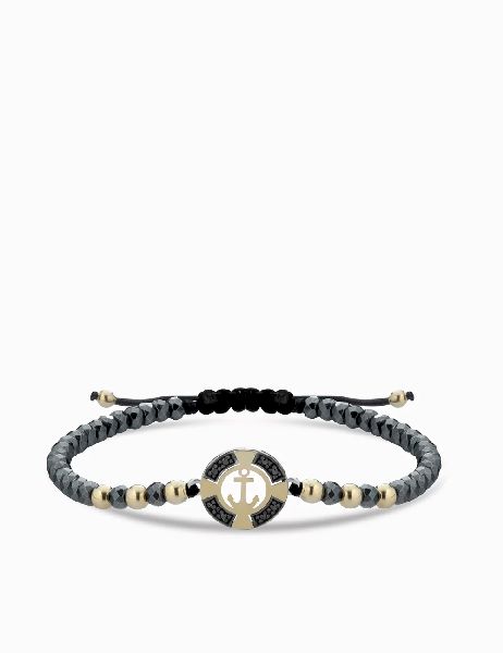 bracciale ancora in oro giallo con ematite e diamanti neri