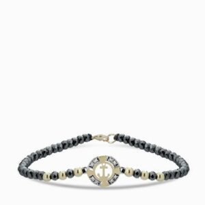 bracciale ancora con ematite in oro giallo e diamanti con chiusura