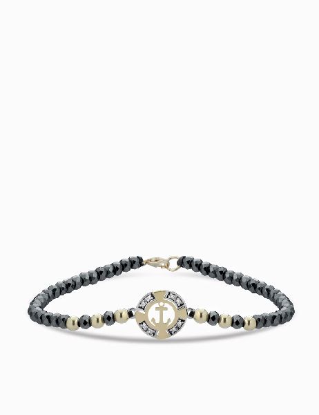 bracciale ancora con ematite in oro giallo e diamanti con chiusura