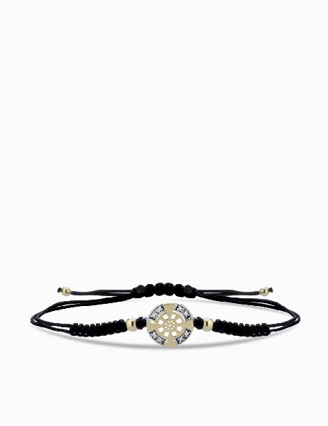bracciale laccio con timone in oro giallo e diamanti