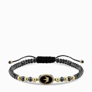 bracciale con corona smaltata nera con ematite oro giallo e diamanti