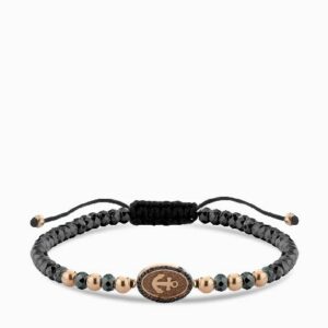 bracciale ancora in oro rosa con ematite e diamanti neri