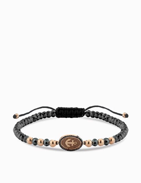 bracciale ancora in oro rosa con ematite e diamanti neri