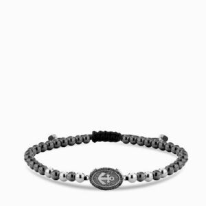 bracciale ancora in oro bianco con ematite e diamanti neri