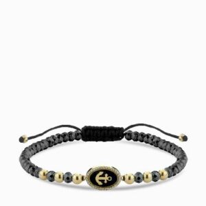 bracciale ancora smaltata nero oro giallo con ematite e diamanti