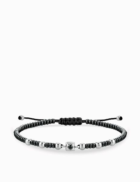 bracciale laccio con ematite in oro bianco e punto luce centrale di diamante nero