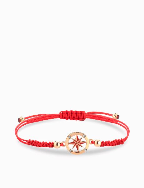 bracciale laccio con rosa dei venti e sfere in oro rosa e diamanti