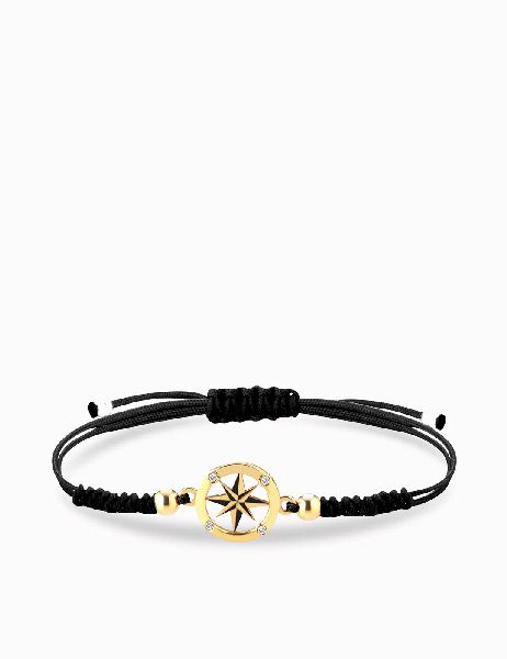 bracciale laccio con rosa dei venti e sfere in oro giallo e diamanti
