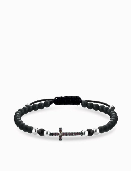 bracciale onice con sfere in oro bianco croce centrale con diamanti e rubini