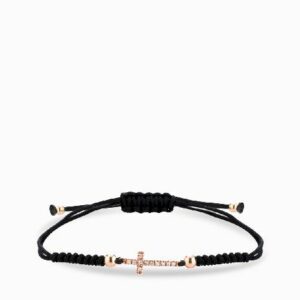 bracciale con laccio sfere in oro rosa croce centrale con diamanti