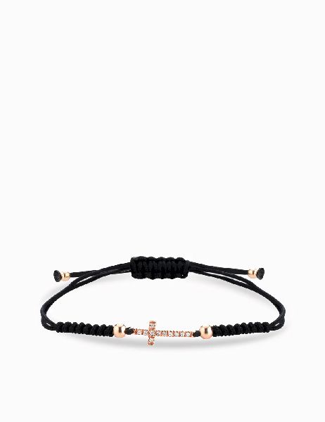 bracciale con laccio sfere in oro rosa croce centrale con diamanti