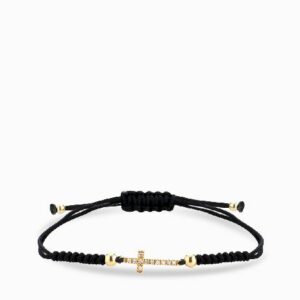 bracciale con laccio sfere in oro giallo croce centrale con diamanti