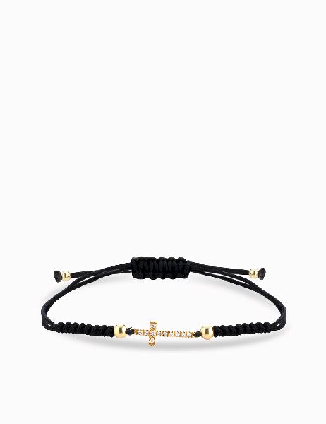 bracciale con laccio sfere in oro giallo croce centrale con diamanti