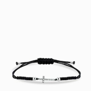 bracciale con laccio sfere in oro bianco croce centrale con diamanti