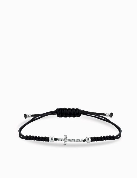 bracciale con laccio sfere in oro bianco croce centrale con diamanti
