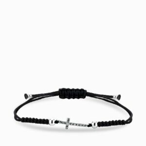 bracciale con laccio sfere in oro bianco croce centrale con diamanti e zaffiri