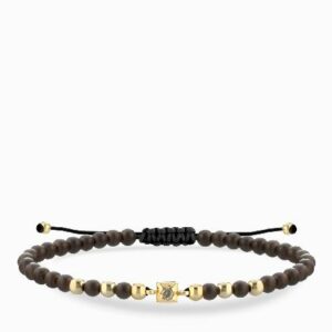 bracciale laccio con ematite marrone in oro giallo punto luce centrale con diamante brown