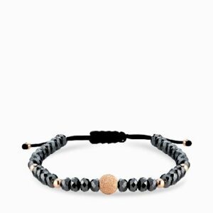 bracciale con sfere oro rosa in ematite grigia grande