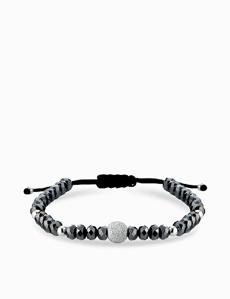 bracciale con sfere oro bianco in ematite grigia grande