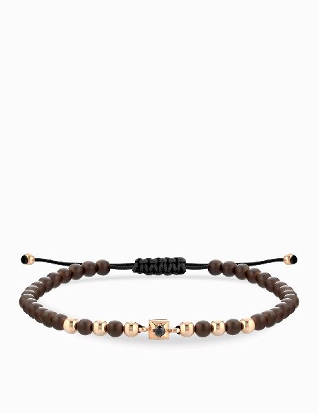 bracciale laccio con ematite marrone in oro rosa e punto luce di diamante nero