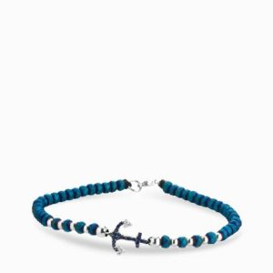 bracciale con ancora con ematite blu in oro bianco con zaffiri e diamanti