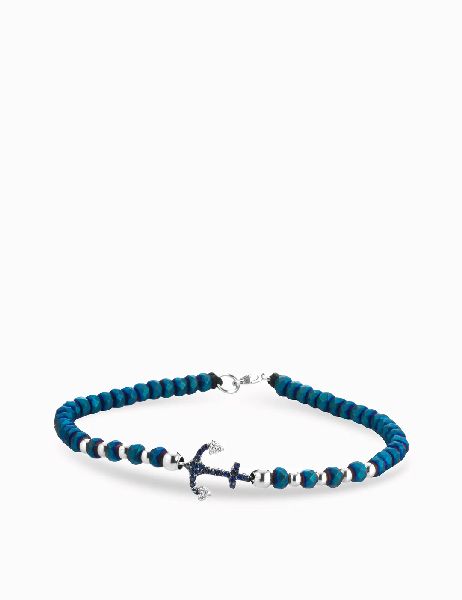 bracciale con ancora con ematite blu in oro bianco con zaffiri e diamanti