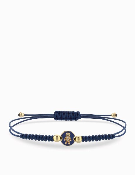 bracciale laccio blu in oro giallo con monetina centrale bebe maschile di diamanti