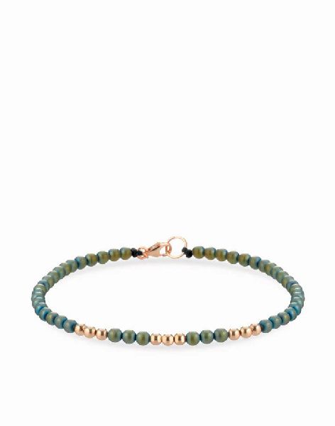 bracciale a laccio con sfere in ematite nera e in oro rosa