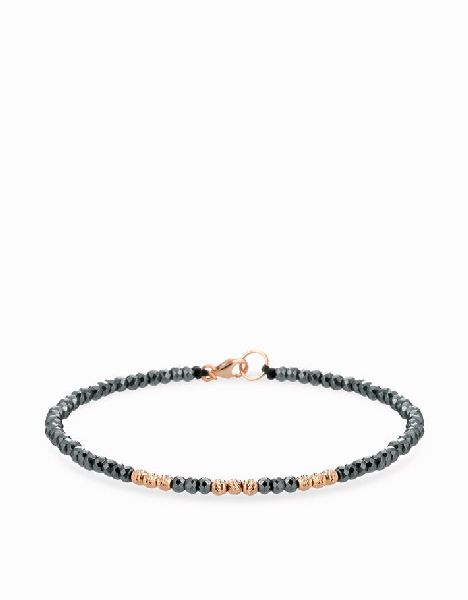 bracciale a laccio con ematite e sfere in oro rosa 1