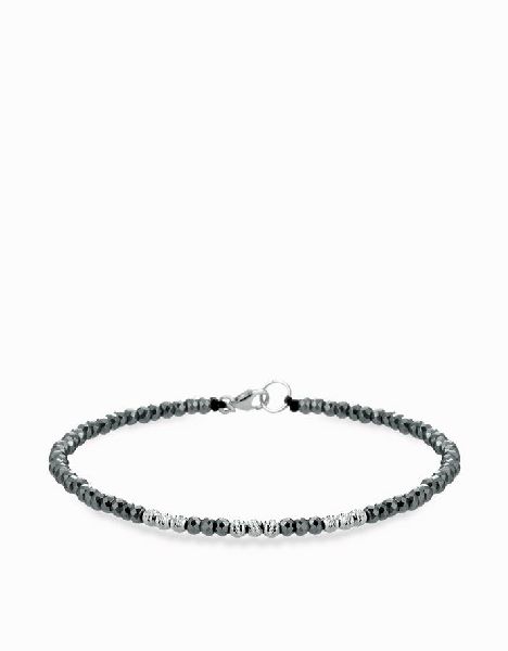 bracciale a laccio con ematite e sfere in oro bianco