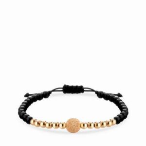 bracciale a laccio con sfere in onice e oro rosa