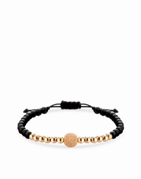 bracciale a laccio con sfere in onice e oro rosa