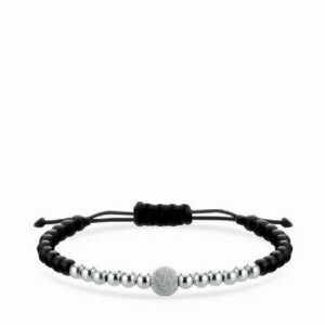 bracciale a laccio con sfere in onice e oro bianco