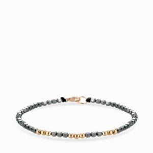 bracciale a laccio con ematite e sfere in oro rosa