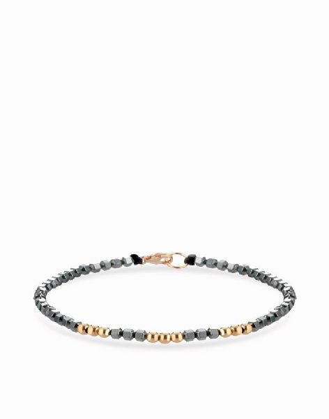bracciale a laccio con ematite e sfere in oro rosa