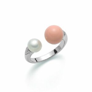Anello TERRA E MARE con 2 perle - bianca e rosa