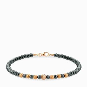 bracciale con sfere in ematite nera e oro rosa