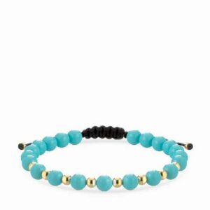 bracciale con sfere in ceramica azzurra e oro giallo 1