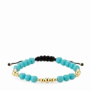bracciale con sfere in ceramica azzurra e oro giallo