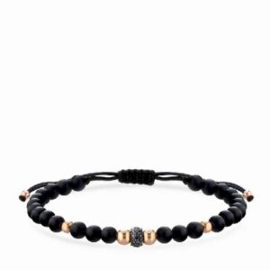 bracciale con sfere in onice e oro rosa e rondella con diamanti neri