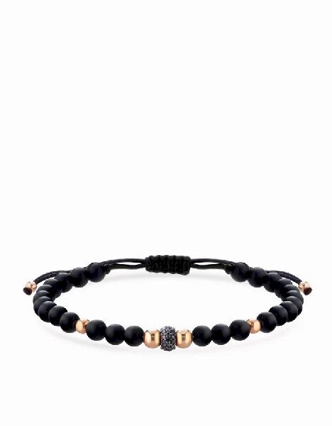 bracciale con sfere in onice e oro rosa e rondella con diamanti neri