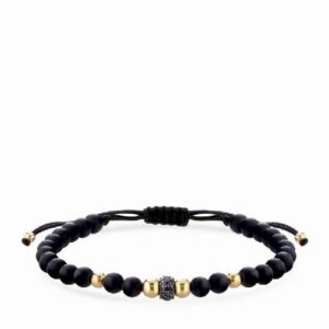 bracciale con sfere in onice e oro giallo e rondella con diamanti neri