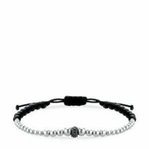 bracciale con ematite sfere in oro bianco e rondella con diamanti neri 1