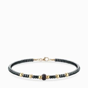 bracciale con ematite sfere in oro giallo e rondella con diamanti neri 1