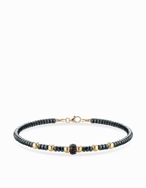 bracciale con ematite sfere in oro giallo e rondella con diamanti neri 1