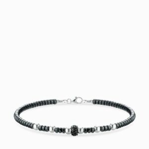 bracciale con ematite sfere in oro bianco e rondella con diamanti neri