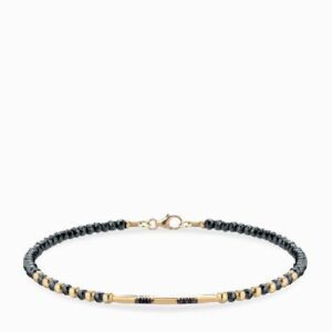 bracciale con ematite sfere in oro giallo e bacchetta smile con diamanti neri